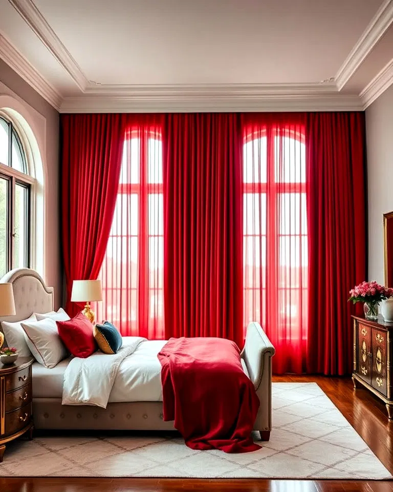 red velvet curtains in bedroom