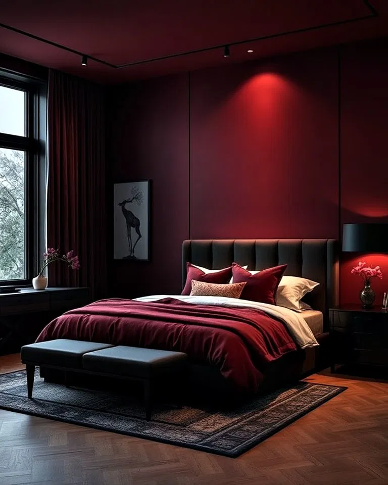 dark red moody bedroom