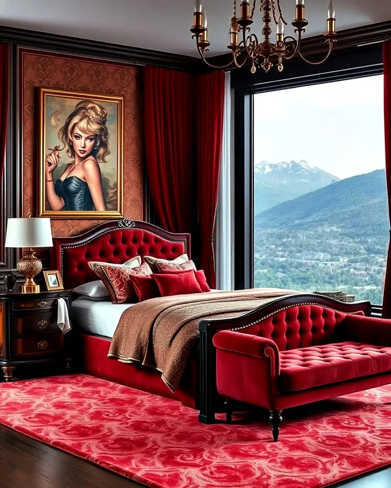 red velvet upholstered furniture