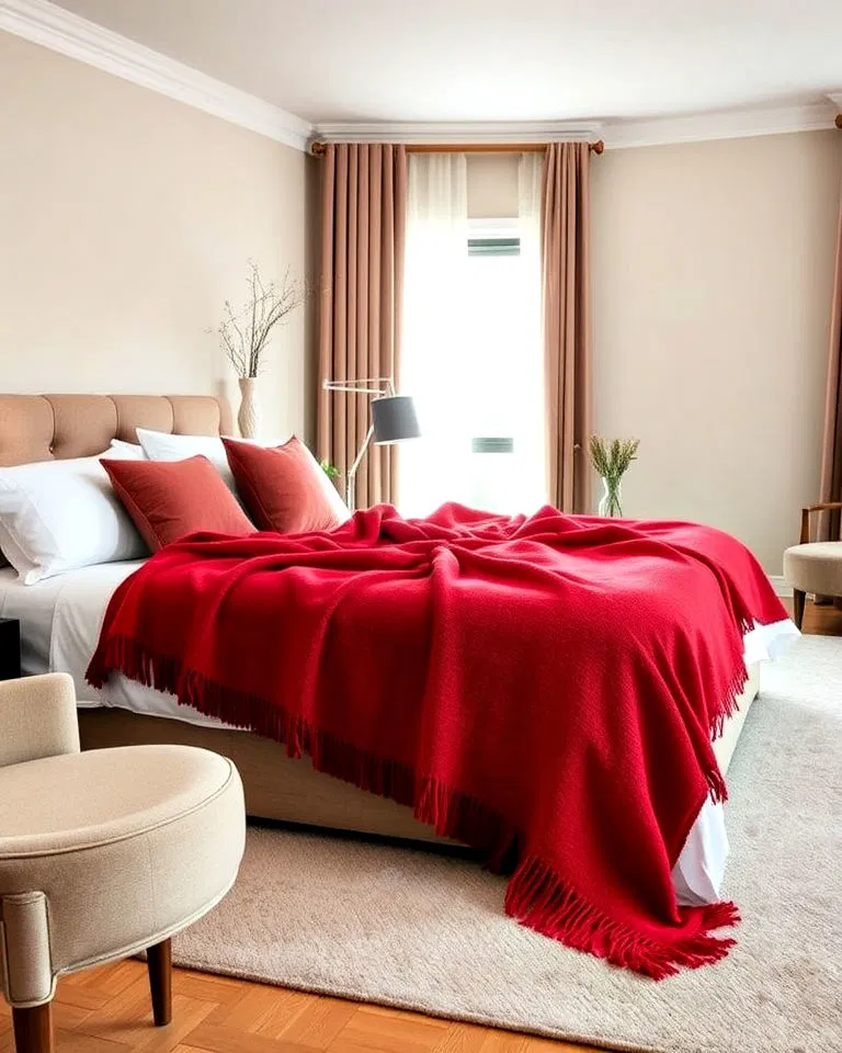 red throw blanket on bed