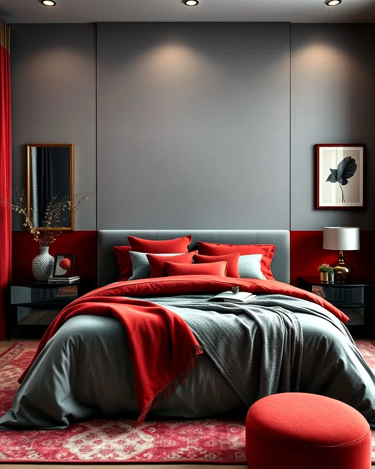 red and gray bedroom design