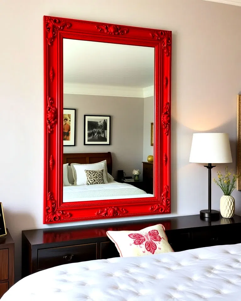 red decorative mirror