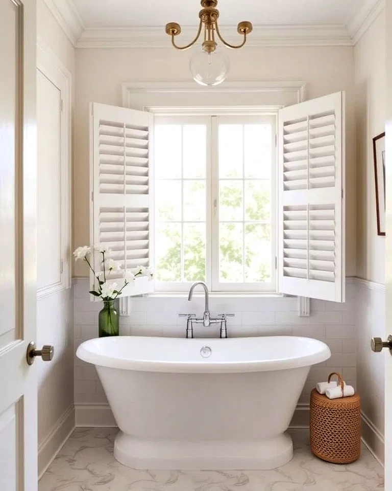 White shutters as French window treatment