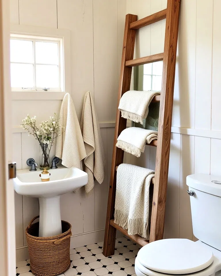 Rustic wood ladder for towels