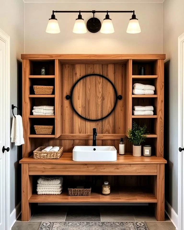 rustic open shelf vanity