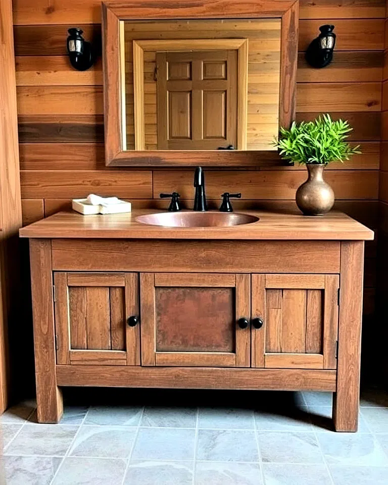 rustic vanity with copper sink