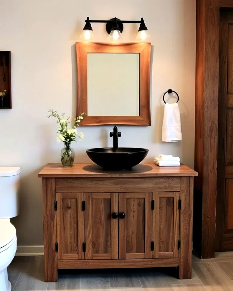 rustic vanity with vessel sink
