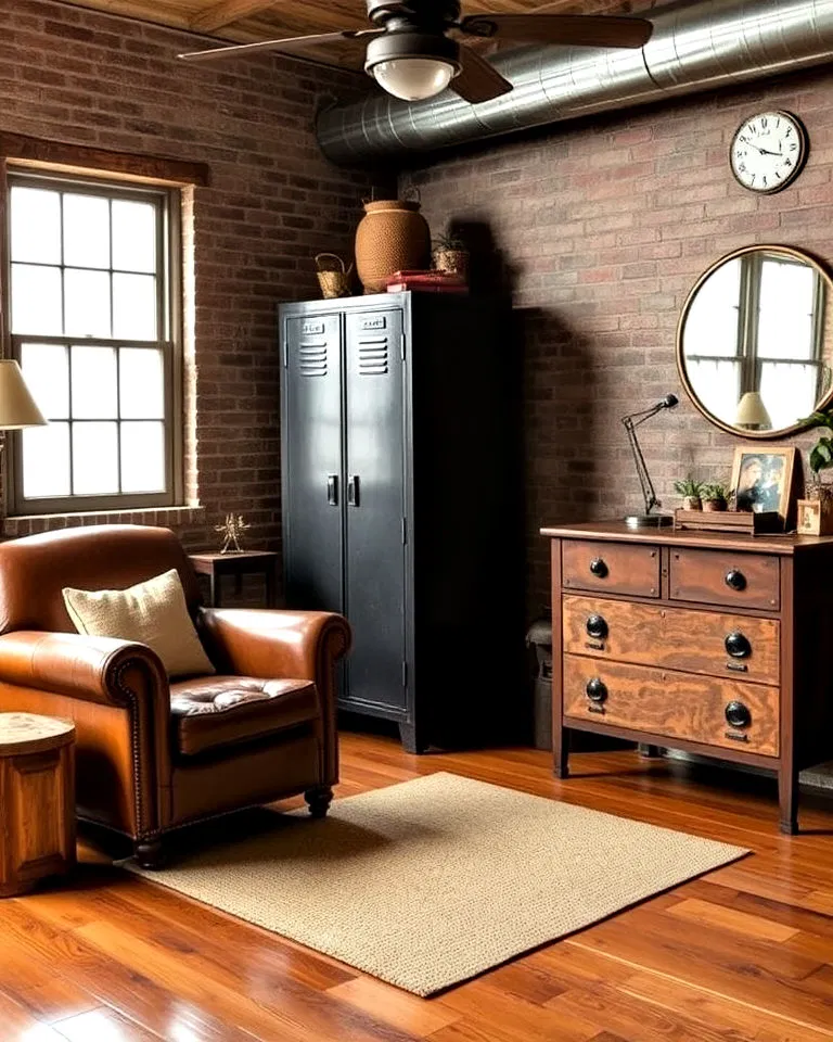 vintage furniture for an industrial bedroom