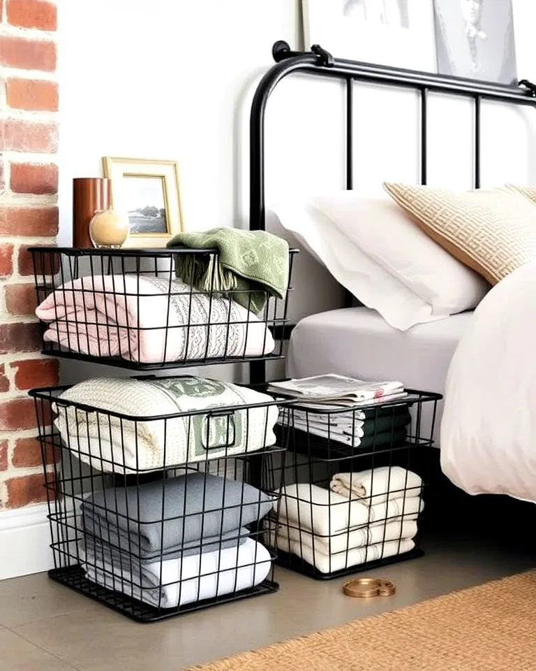 wire baskets for industrial bedroom storage