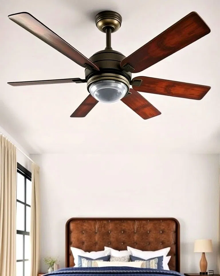 chic industrial style bedroom ceiling fan