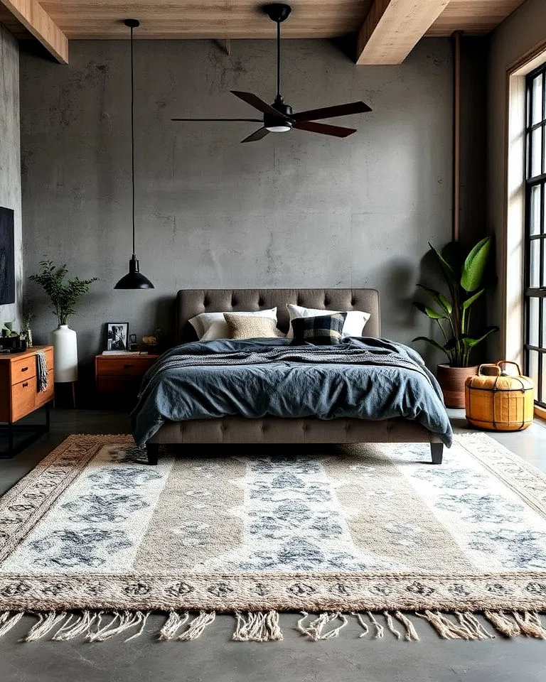 large statement rug to soften your bedroom space