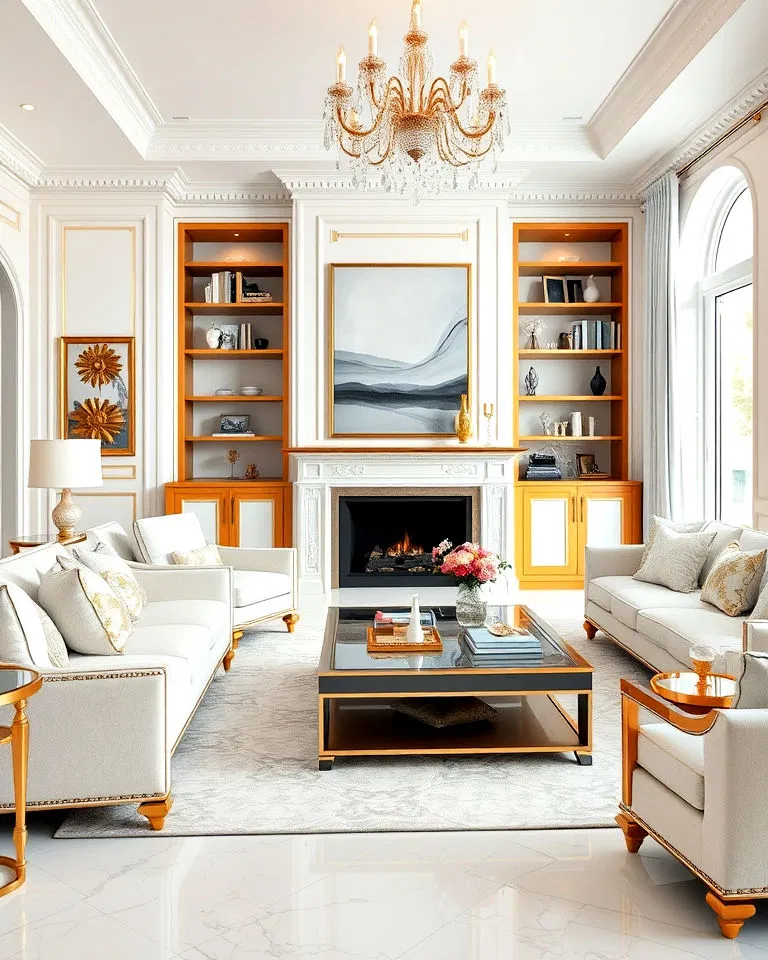 luxurious gold trimmed living room furniture