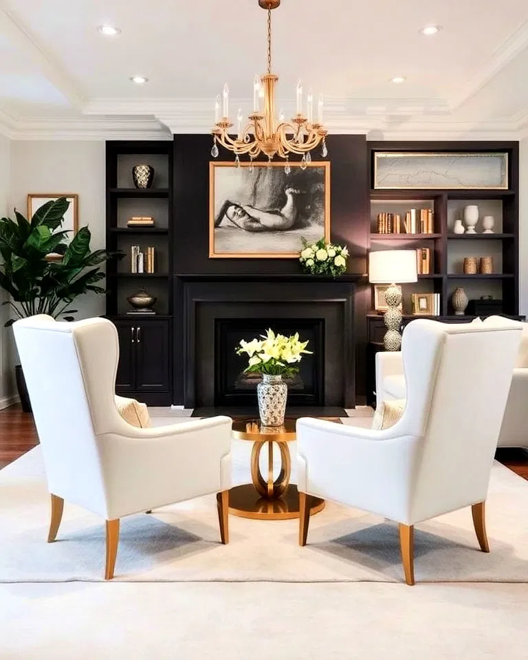 white upholstered living room chairs with gold legs