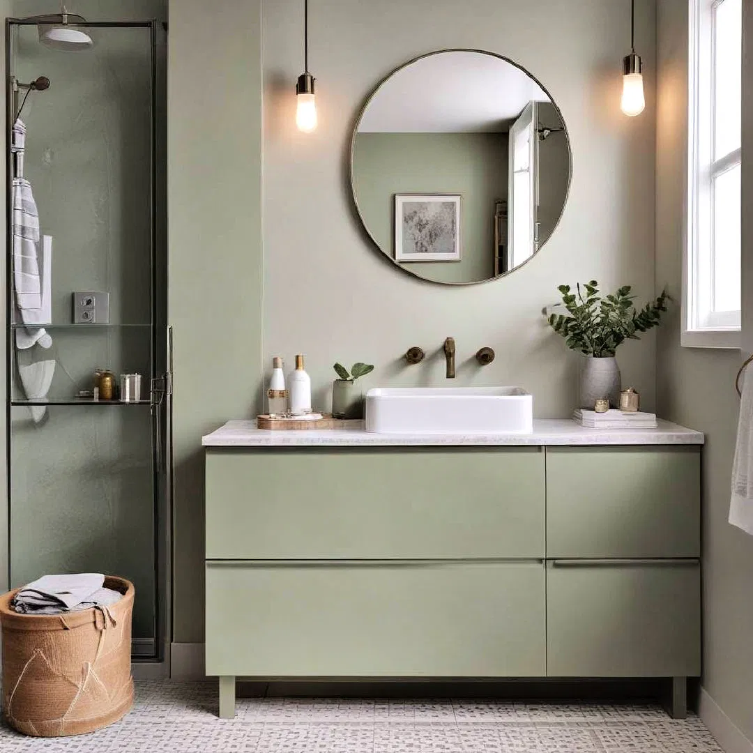 modern sage green bathroom cabinetry