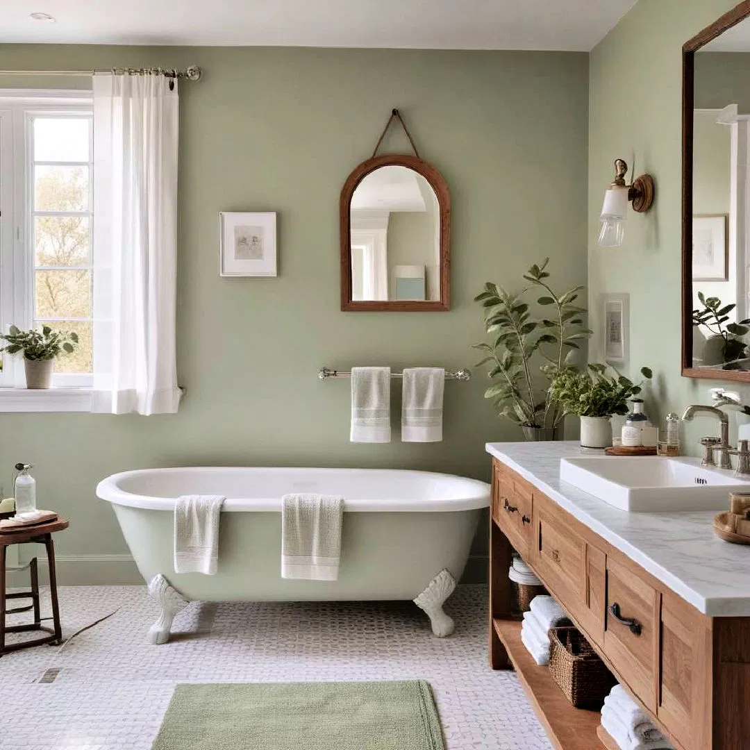 sage green bathroom accents