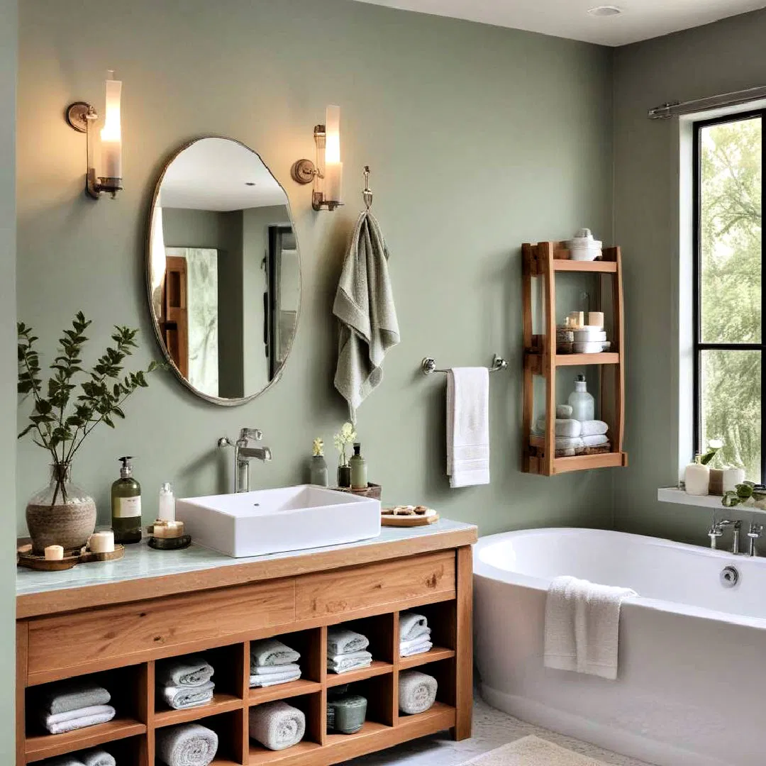 spa inspired sage green bathroom