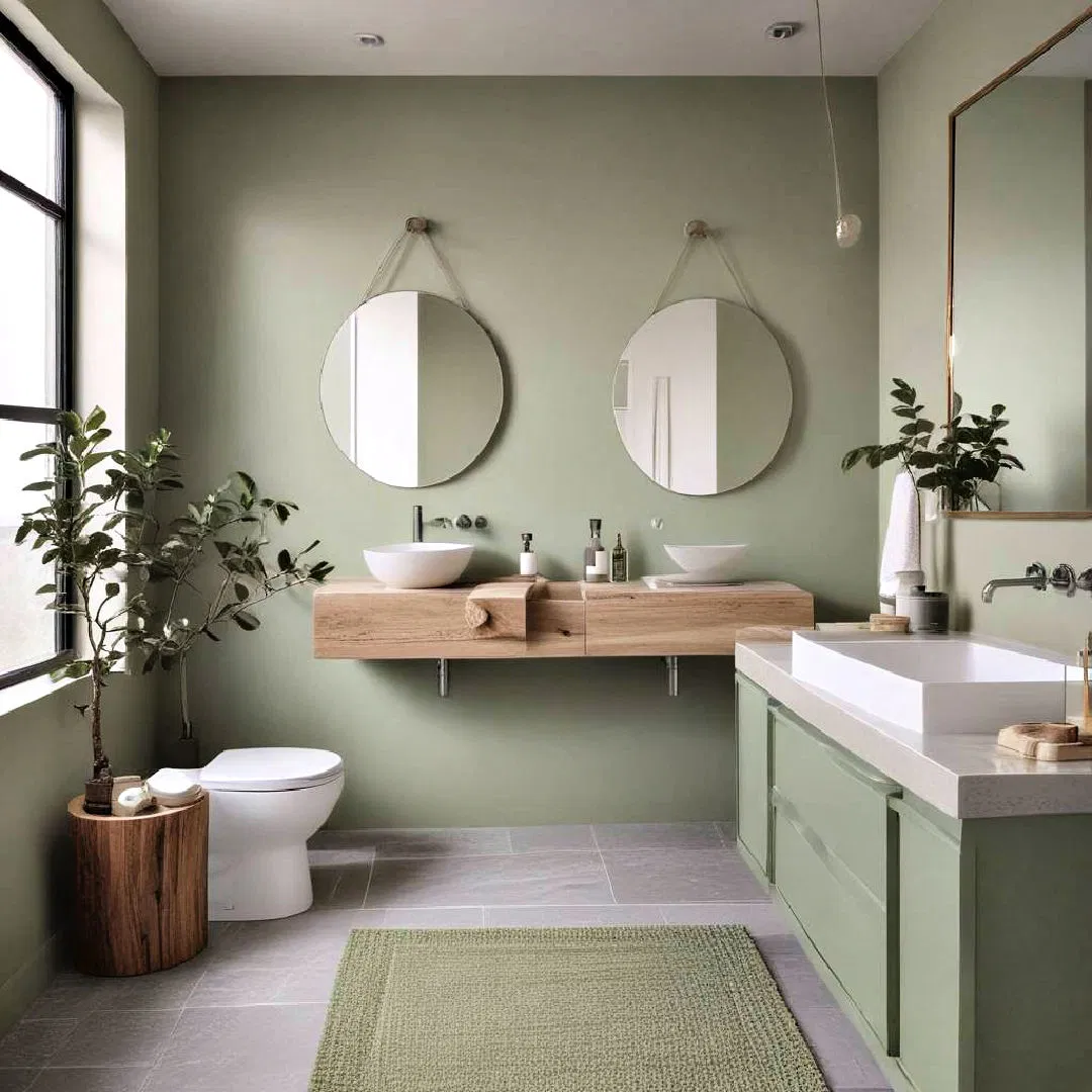 minimalist sage green bathroom