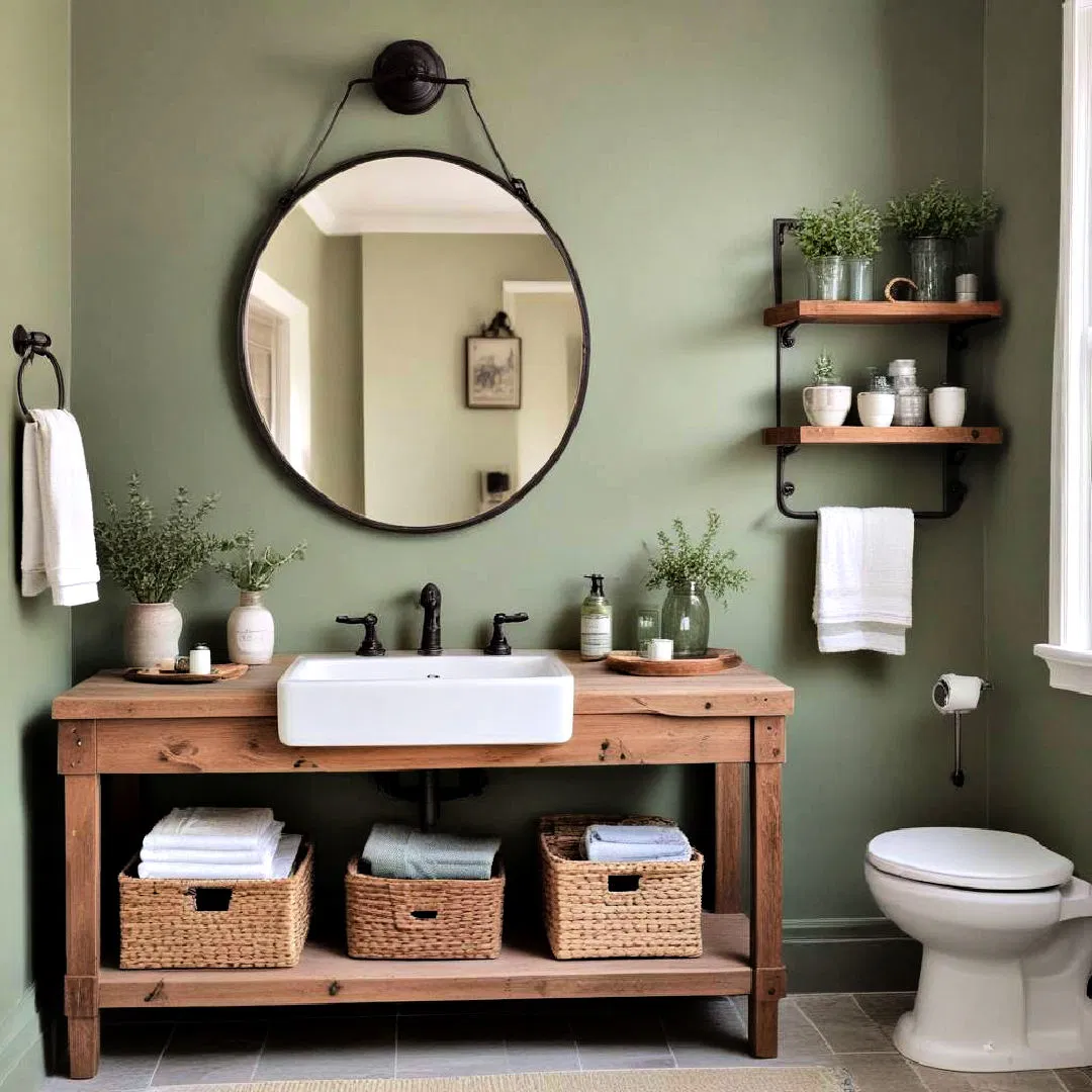 rustic sage green bathroom