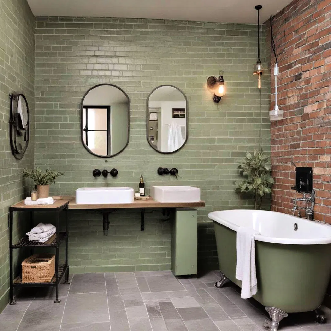 industrial sage green bathroom