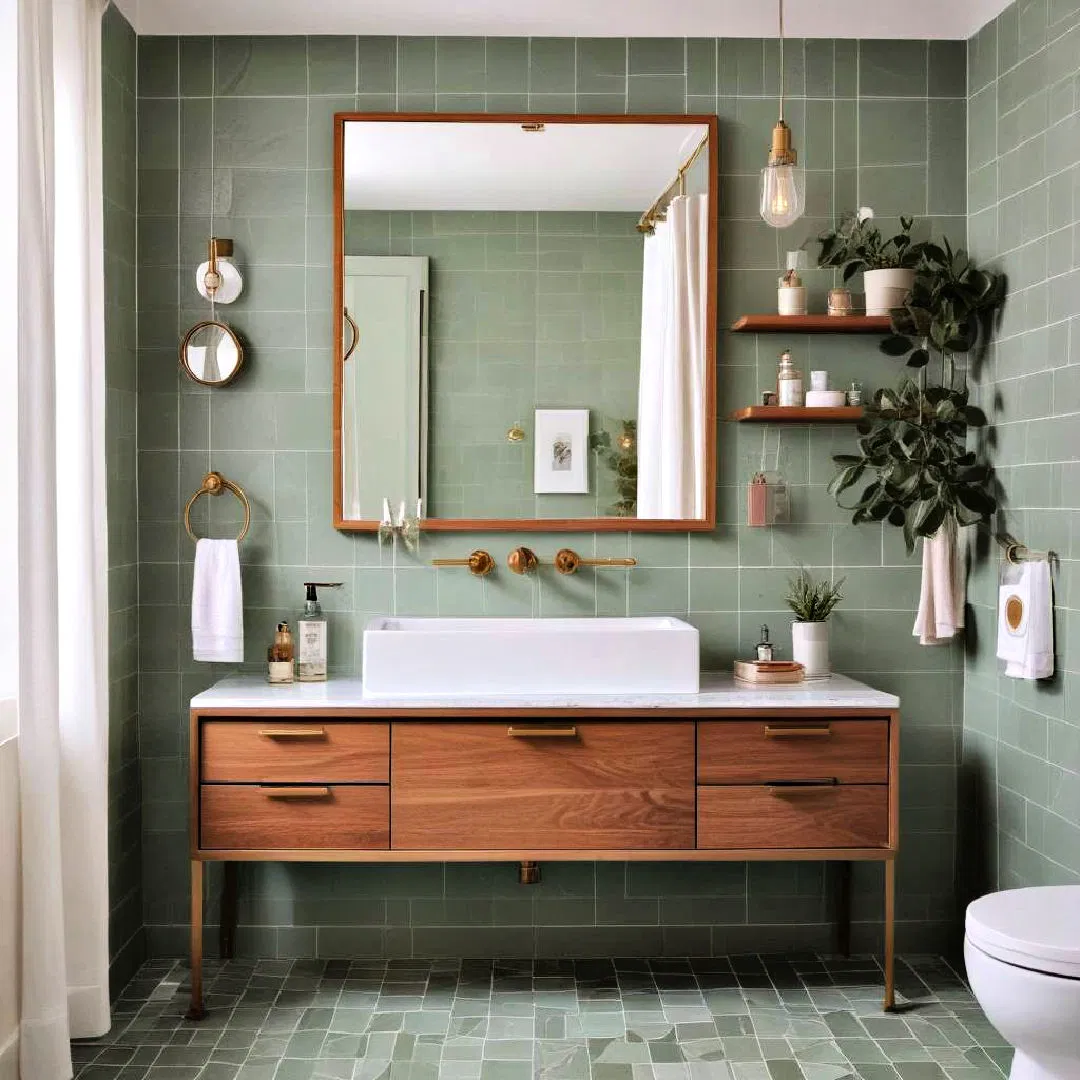 mid-century modern sage green bathroom