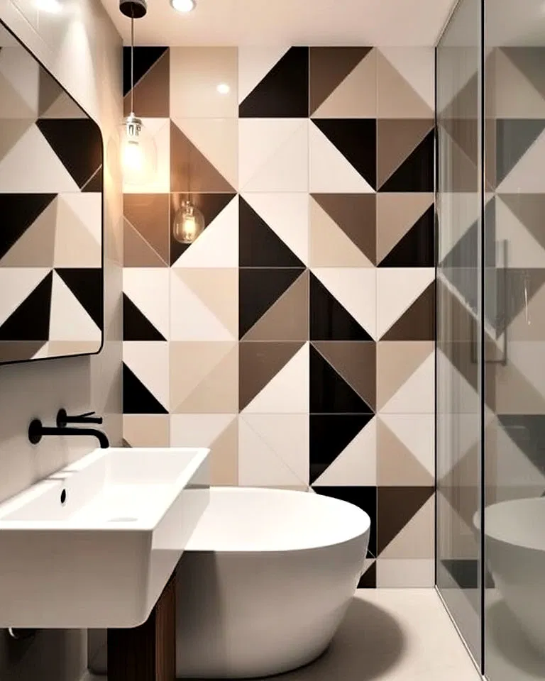 bathroom with bold geometric tiles