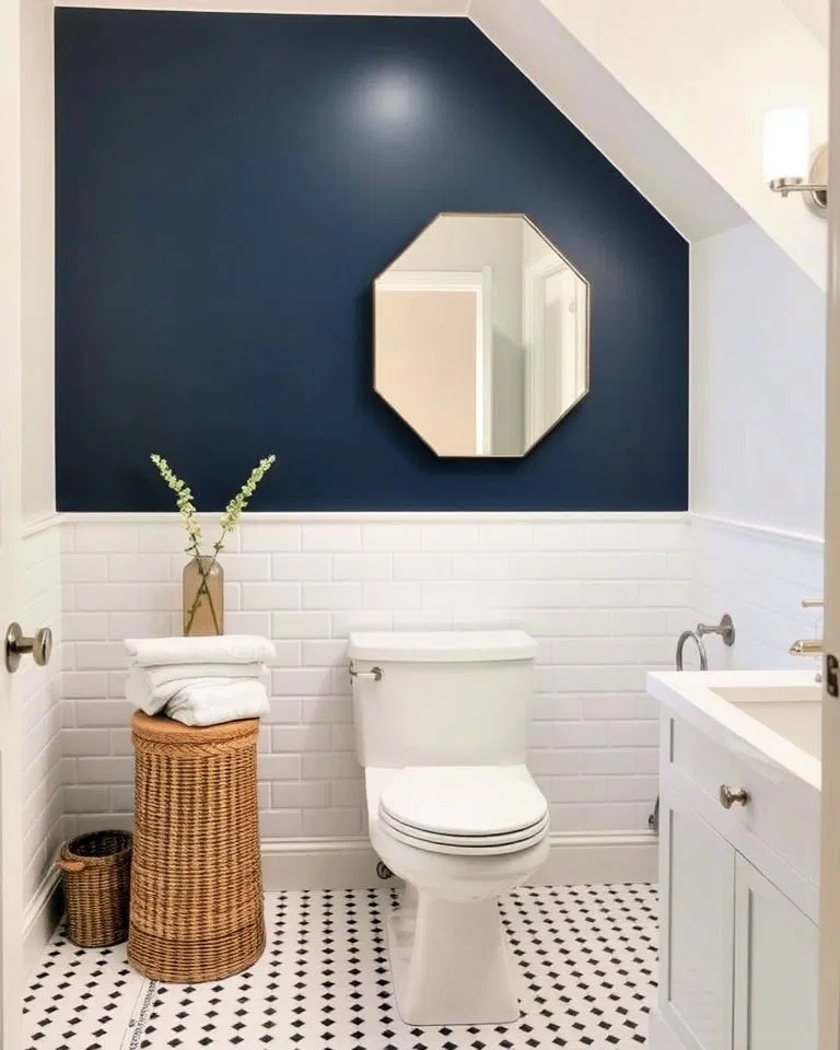 moody dark painted bathroom accent wall