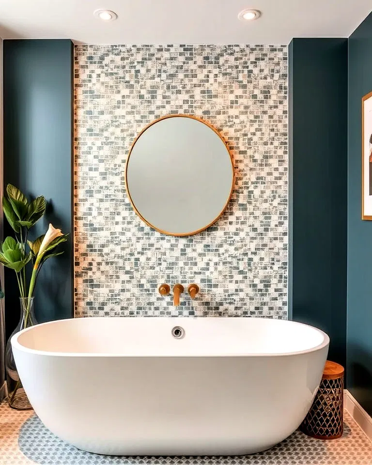 mosaic tile accent wall in bathroom