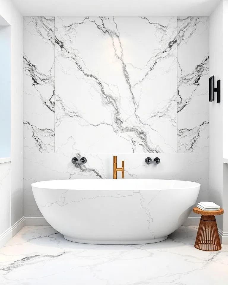 marble slab bathroom accent wall