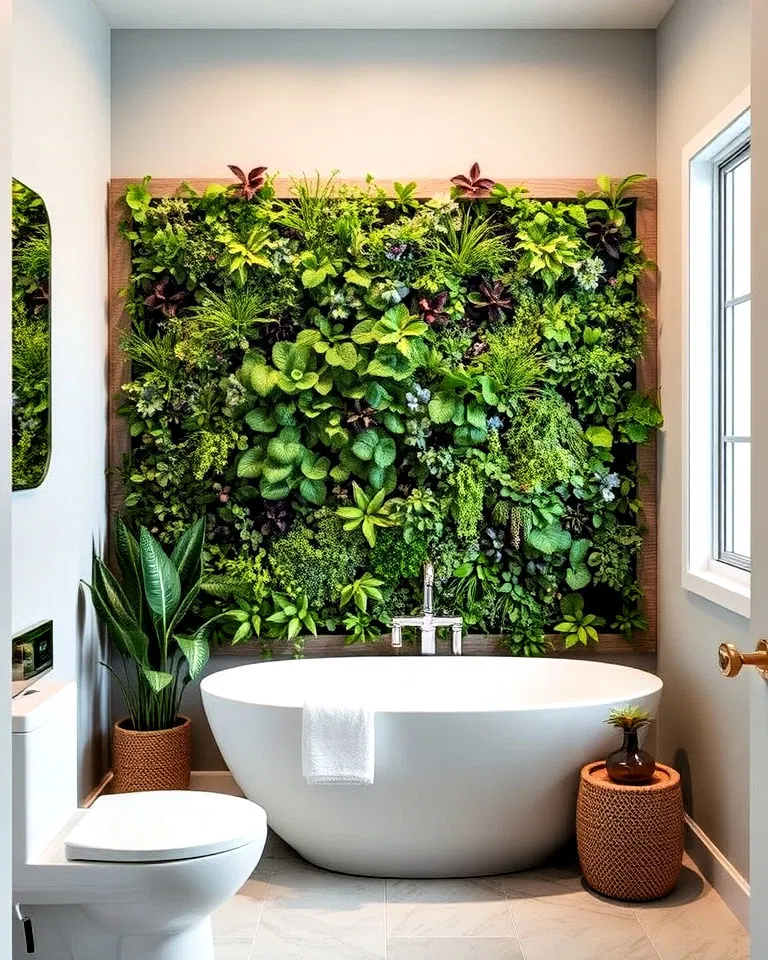 vertical garden accent wall in bathroom