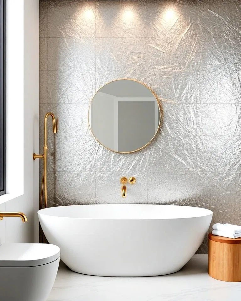metallic finish bathroom accent wall