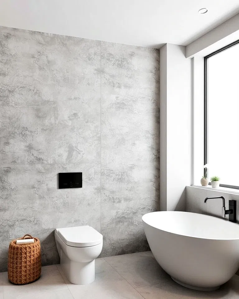 concrete texture accent wall in bathroom