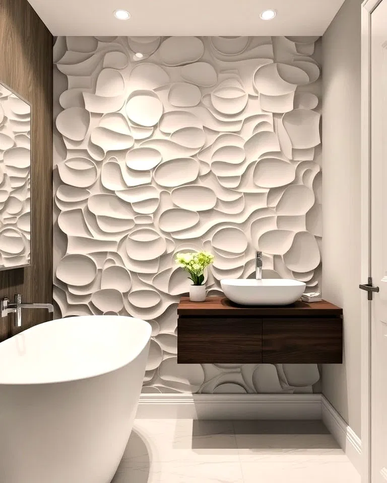 3D wall panels accent wall in bathroom