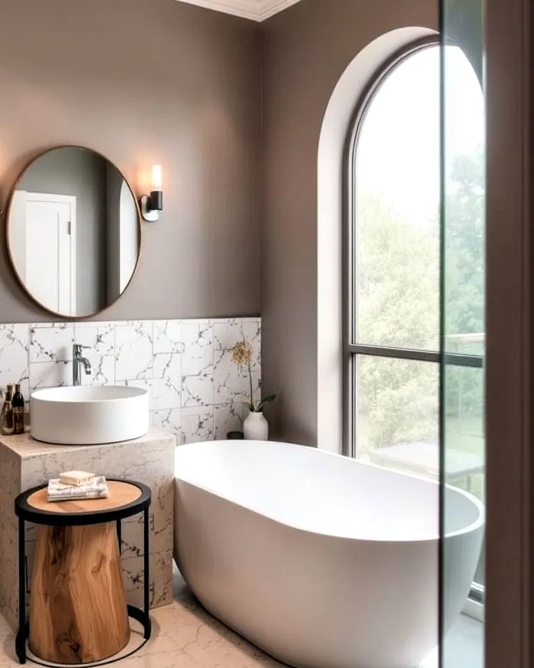 terrazzo bathroom accent wall