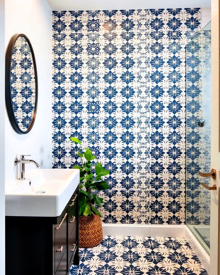 patterned cement tile accent wall