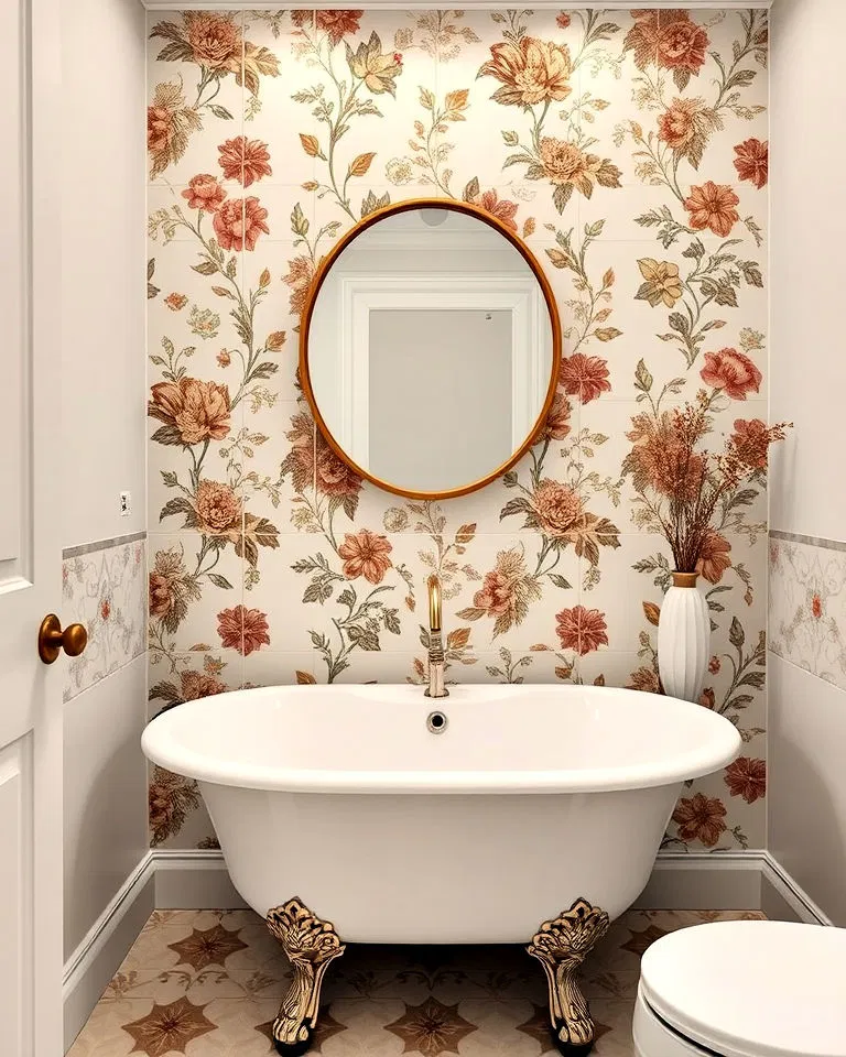 vintage inspired tile bathroom accent wall