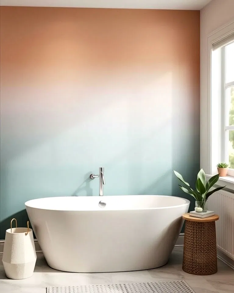ombre paint effect bathroom accent wall
