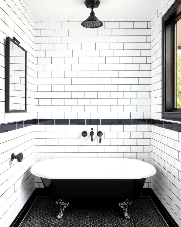 subway tile with dark grout bathroom accent wall