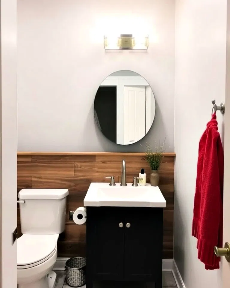 half wall accent in bathroom