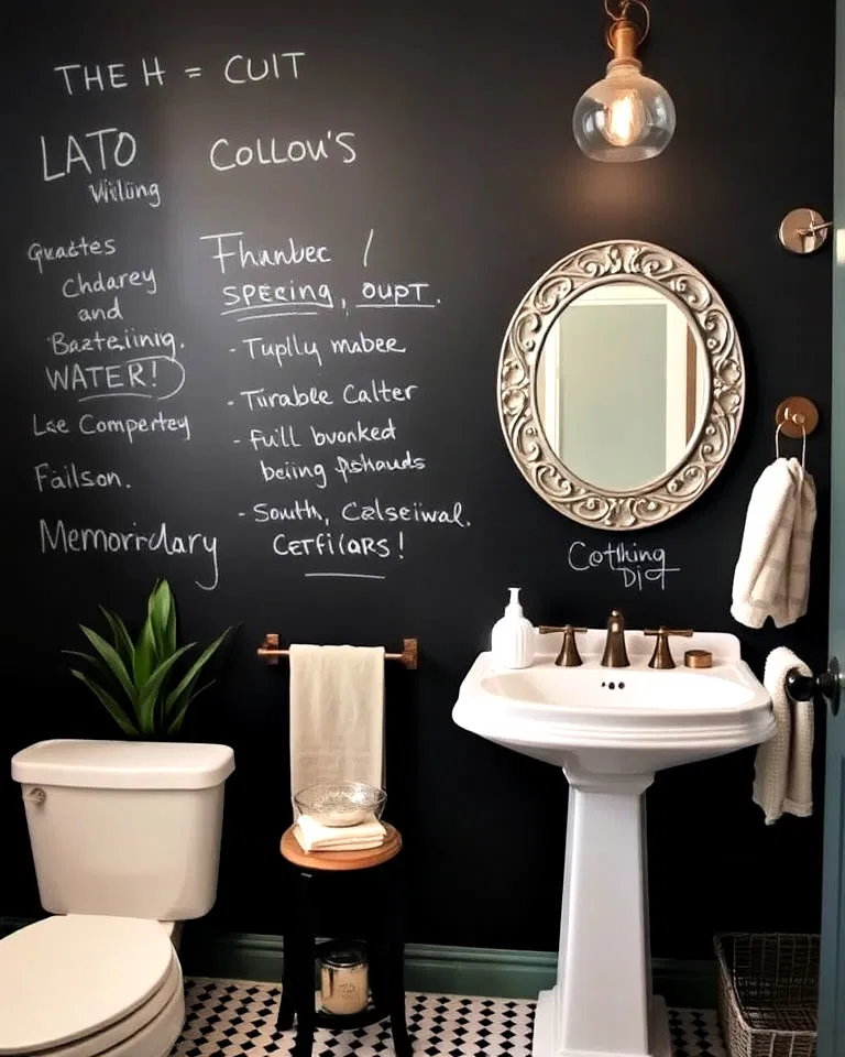 chalkboard accent wall in bathroom