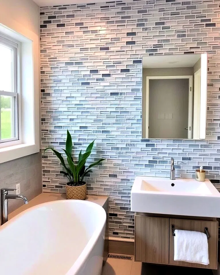 glass tile bathroom accent wall