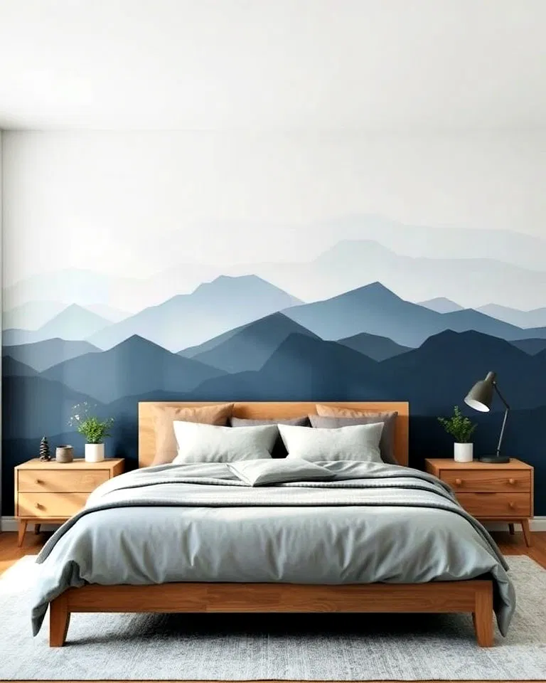 gradient mountain scene wall painting