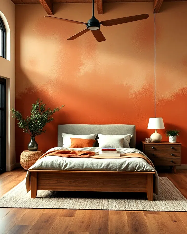 earthy tones bedroom wall painting with texture