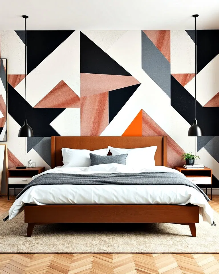 bold geometric wallpaper bedroom