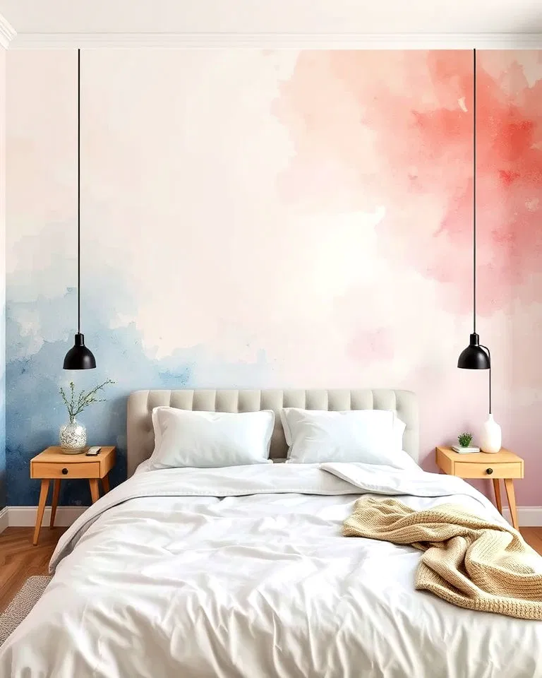 watercolor effect wallpaper bedroom