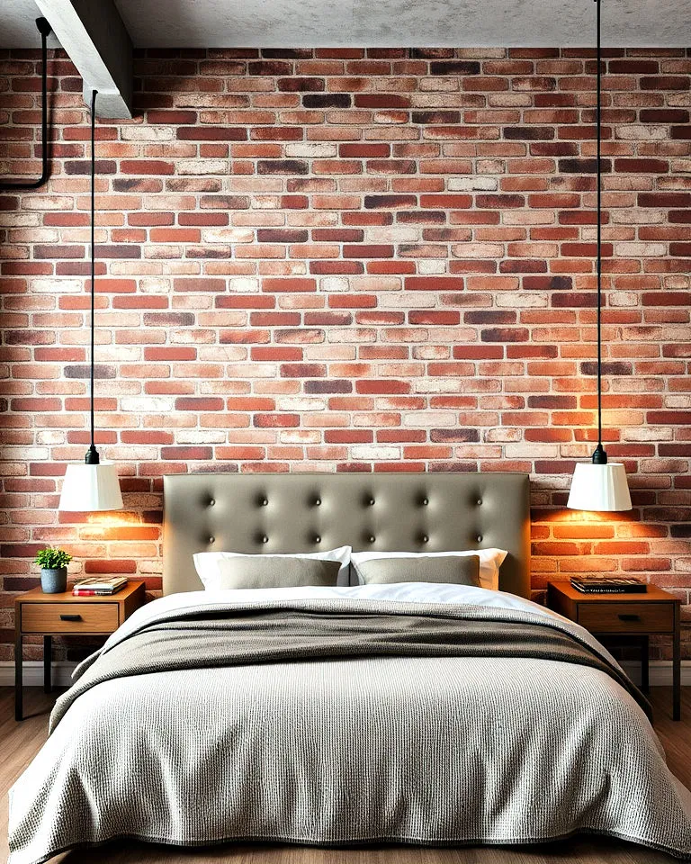 brick wallpaper bedroom