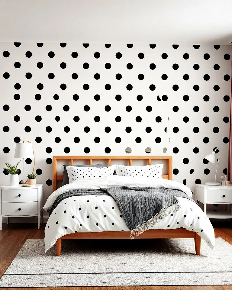 polka dot wallpaper bedroom