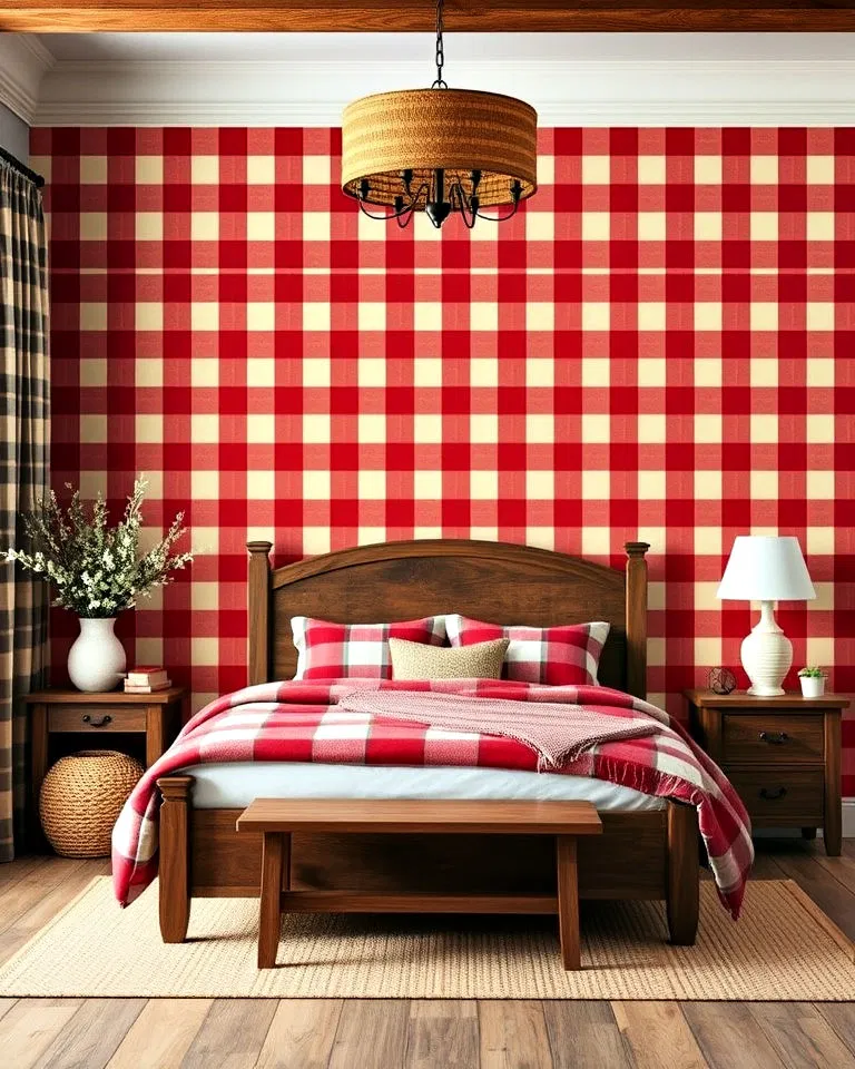 cozy plaid wallpaper bedroom