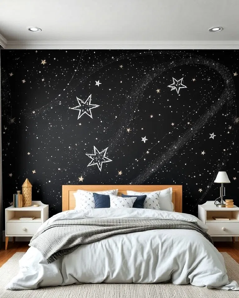 celestial themed wallpaper bedroom