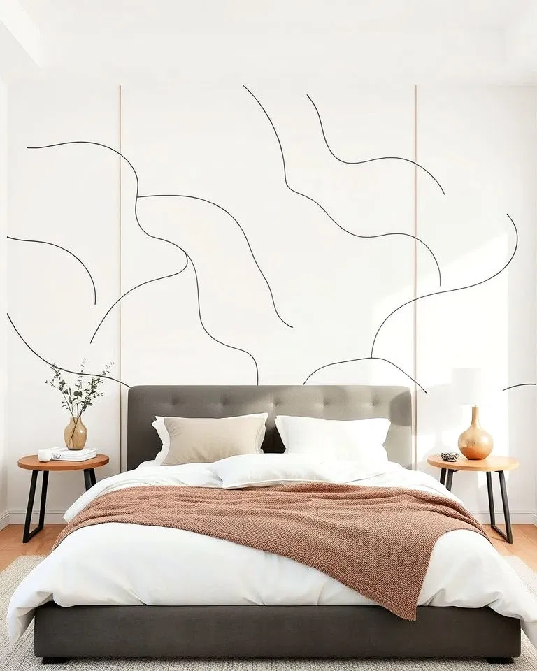 minimal line art wallpaper bedroom