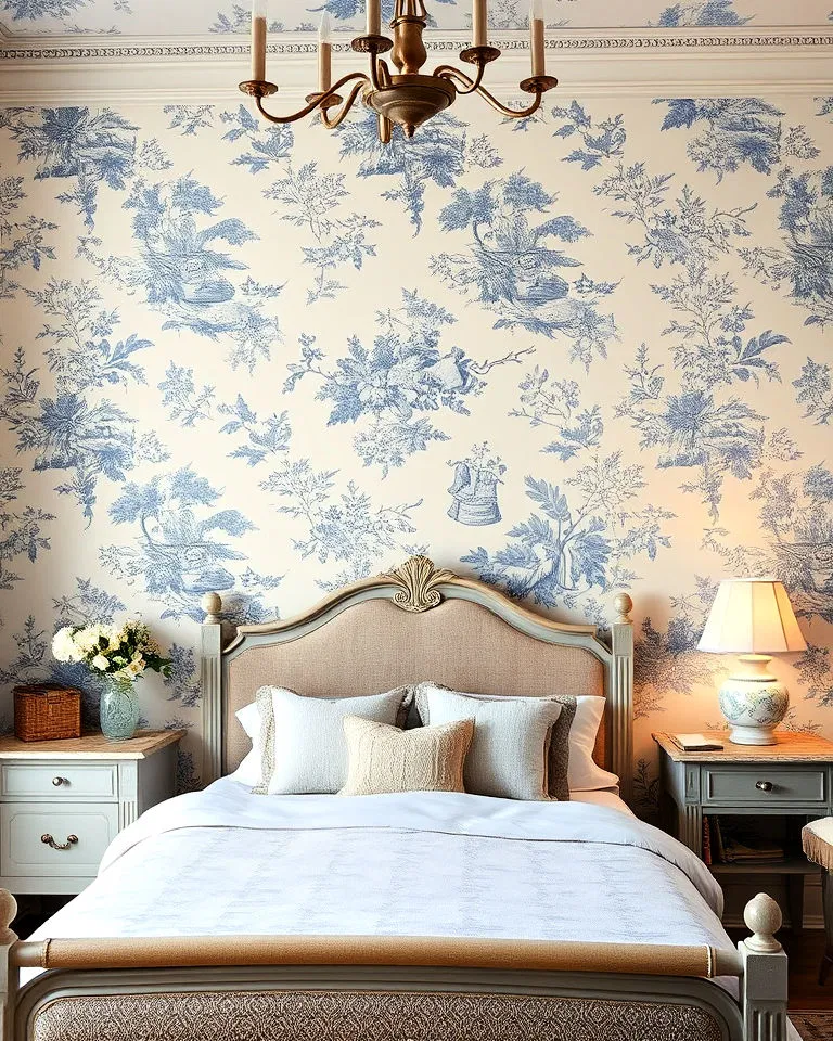 french toile wallpaper bedroom